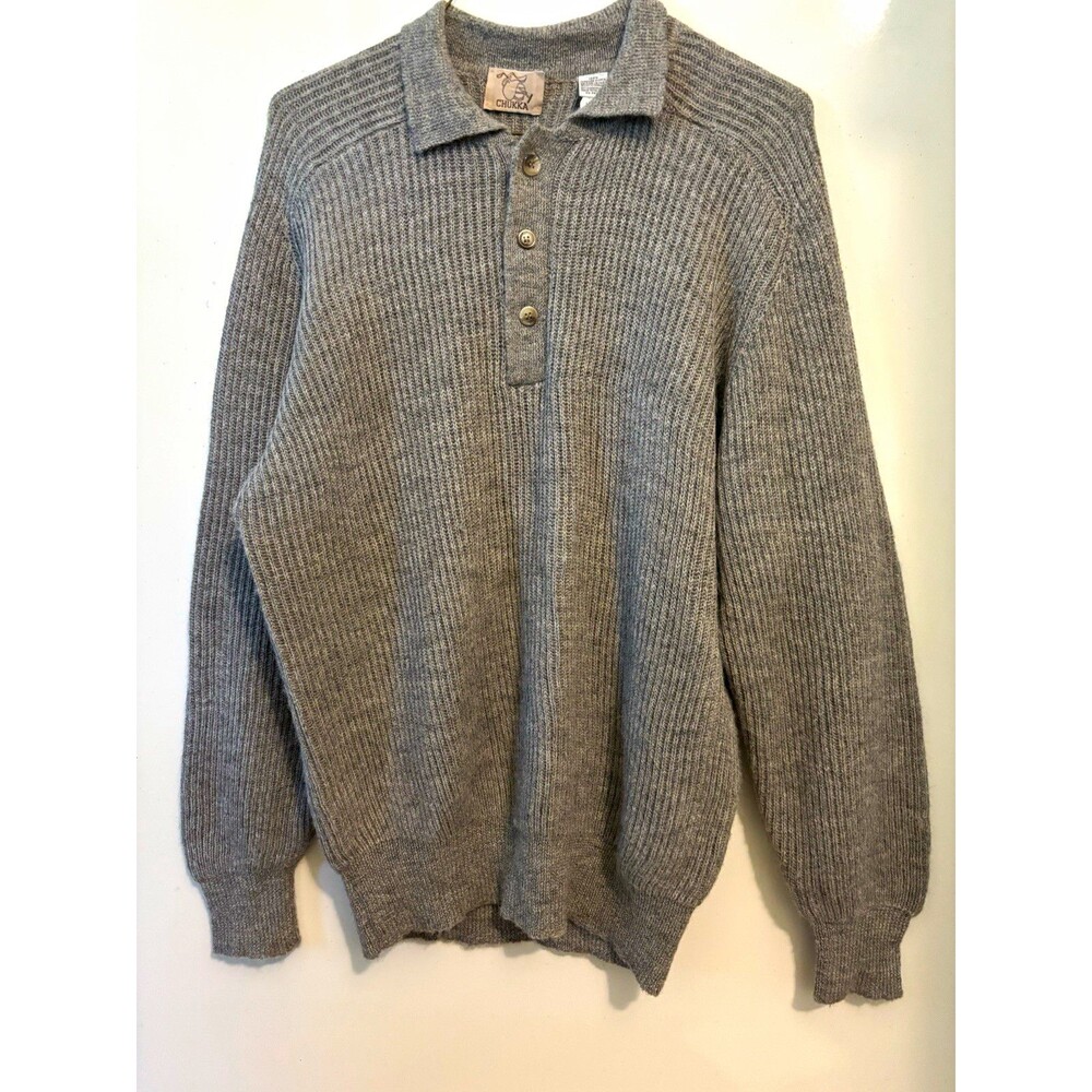 Chukka Men's Alpaca Waffle-Knit Collared Henley Pullover Sweater Gray XL